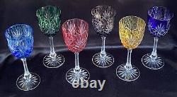 Stunning Faberge Crystal Odessa, Set of 6 Wine Glasses, Multi Colored Hock, Mint