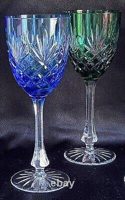 Stunning Faberge Crystal Odessa, Set of 6 Wine Glasses, Multi Colored Hock, Mint