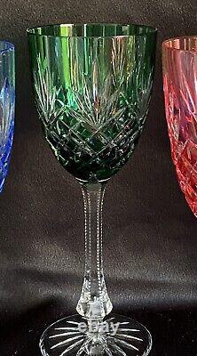 Stunning Faberge Crystal Odessa, Set of 6 Wine Glasses, Multi Colored Hock, Mint