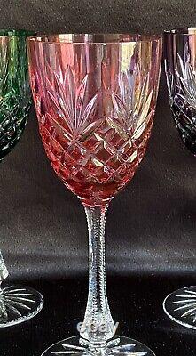 Stunning Faberge Crystal Odessa, Set of 6 Wine Glasses, Multi Colored Hock, Mint