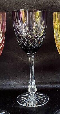 Stunning Faberge Crystal Odessa, Set of 6 Wine Glasses, Multi Colored Hock, Mint