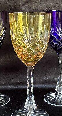 Stunning Faberge Crystal Odessa, Set of 6 Wine Glasses, Multi Colored Hock, Mint