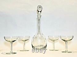 Stunning Vintage Rose Crystal Wine Decanter With Cover & 4 Crystal Wine Glasses