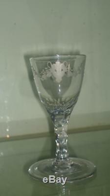 Superb 18th C James Giles Bucrania & Paterae Etched Wine Glass with Folded Foot