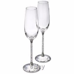 Swarovski Crystal Crystaline Toasting Champagne Flutes Wine Glass Stems Set Mib