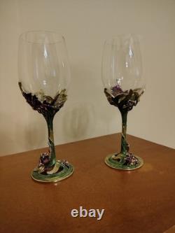 Swarovski Crystal Wine Glasses With Hand Painted Enamel Jeweled Stems