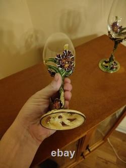 Swarovski Crystal Wine Glasses With Hand Painted Enamel Jeweled Stems