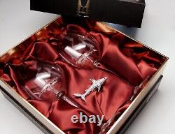 Swarovski Shark Ornament with Two Shark Wine Glasses! Rhodium Montana