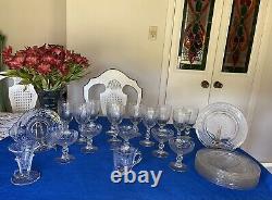 TIFFIN -FRANCISCAN -Etched Crystal Set Of Glasses And Plates. Total 24 Pieces