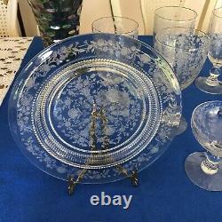 TIFFIN -FRANCISCAN -Etched Crystal Set Of Glasses And Plates. Total 24 Pieces