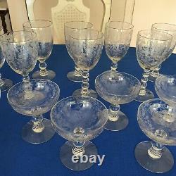 TIFFIN -FRANCISCAN -Etched Crystal Set Of Glasses And Plates. Total 24 Pieces