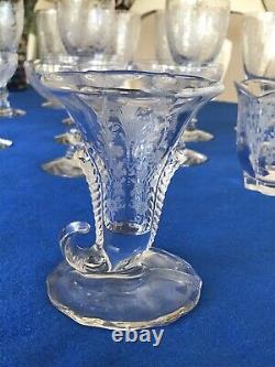 TIFFIN -FRANCISCAN -Etched Crystal Set Of Glasses And Plates. Total 24 Pieces