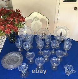 TIFFIN -FRANCISCAN -Etched Crystal Set Of Glasses And Plates. Total 24 Pieces