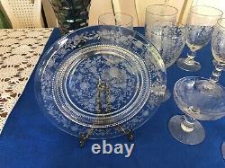 TIFFIN -FRANCISCAN -Etched Crystal Set Of Glasses And Plates. Total 24 Pieces