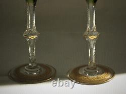 TWO Antique St. Louis, Green, Gold Encrusted CONGRESS 7.75 Crystal Wine Stems