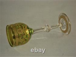 TWO Antique St. Louis, Green, Gold Encrusted CONGRESS 7.75 Crystal Wine Stems