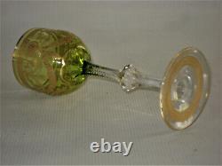 TWO Antique St. Louis, Green, Gold Encrusted CONGRESS 7.75 Crystal Wine Stems