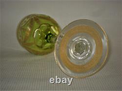 TWO Antique St. Louis, Green, Gold Encrusted CONGRESS 7.75 Crystal Wine Stems