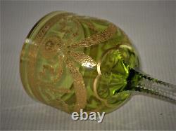 TWO Antique St. Louis, Green, Gold Encrusted CONGRESS 7.75 Crystal Wine Stems