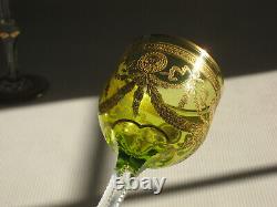 TWO Antique St. Louis, Green, Gold Encrusted CONGRESS 7.75 Crystal Wine Stems