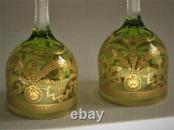 TWO Antique St. Louis, Green, Gold Encrusted CONGRESS 7.75 Crystal Wine Stems