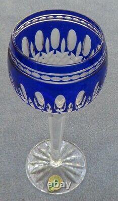 TWO Waterford Crystal Cobalt Cut to Clear Clarendon Hock Wine Goblets New