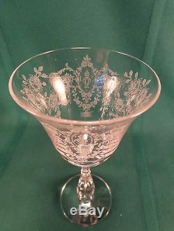 Tiffin Cherokee Rose Set of 7 Crystal 6 Claret Wine Goblets 3 1/2 Oz. #17399