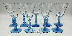 Tiffin Glass CRYSTAL & ELECTRIC BLUE #15001 WINE GOBLETS Set of 9 (277N)