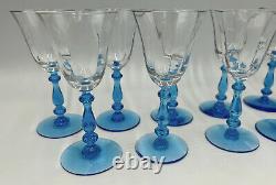 Tiffin Glass CRYSTAL & ELECTRIC BLUE #15001 WINE GOBLETS Set of 9 (277N)