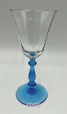 Tiffin Glass CRYSTAL & ELECTRIC BLUE #15001 WINE GOBLETS Set of 9 (277N)