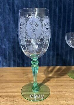 Tiffin Psyche Uranium Glass & Crystal Wine Glasses 1926-1930 (3)