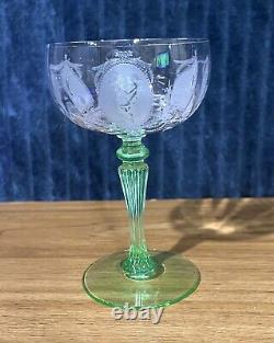 Tiffin Psyche Uranium Glass & Crystal Wine Glasses 1926-1930 (3)