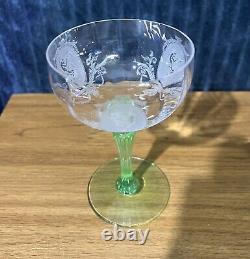 Tiffin Psyche Uranium Glass & Crystal Wine Glasses 1926-1930 (3)