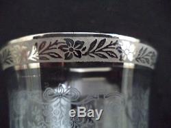 Tiffin crystal 6 water goblets wine stems Melrose etching platinum silver trim