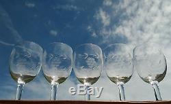 True Elegant Crystal Etched Wine Glasses Set of 5''EUC'
