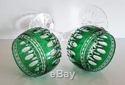 Two Ajka Crystal Design Waterford Clarendon Emerald Green Wine Hock Glasses, New
