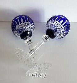 Two Ajka Xenia King Louis Cobalt Blue Cased Cut To Clear Wine Hocks / Goblets