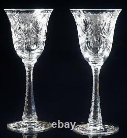 Two Hawkes Cut Glass Clarendon Stems 7 1/2 Tall Wine Glasses