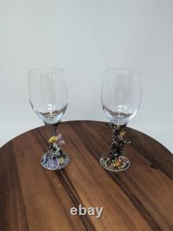 Two Magical Kirks Folly Fairies Frog Wine Goblet Glass Jeweled Stones Rare 8.25