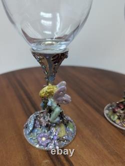 Two Magical Kirks Folly Fairies Frog Wine Goblet Glass Jeweled Stones Rare 8.25