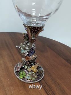 Two Magical Kirks Folly Fairies Frog Wine Goblet Glass Jeweled Stones Rare 8.25
