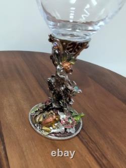 Two Magical Kirks Folly Fairies Frog Wine Goblet Glass Jeweled Stones Rare 8.25