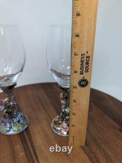 Two Magical Kirks Folly Fairies Frog Wine Goblet Glass Jeweled Stones Rare 8.25