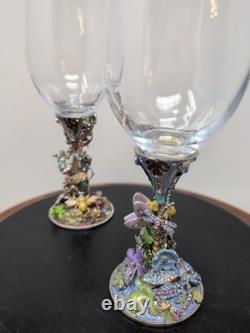 Two Magical Kirks Folly Fairies Frog Wine Goblet Glass Jeweled Stones Rare 8.25