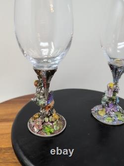 Two Magical Kirks Folly Fairies Frog Wine Goblet Glass Jeweled Stones Rare 8.25