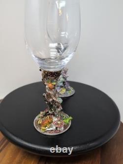 Two Magical Kirks Folly Fairies Frog Wine Goblet Glass Jeweled Stones Rare 8.25