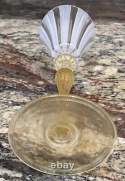 Two Venetian Murano Italy White Reticello 24k Gold Fleck Stem Foot Wine 8 1/8t