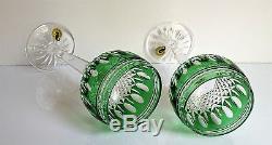 Two Waterford Clarendon Emerald Green Cut To Clear Crystal Wine Hocks / Goblets