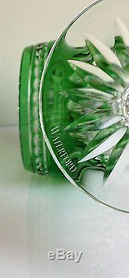 Two Waterford Clarendon Emerald Green Cut To Clear Crystal Wine Hocks / Goblets