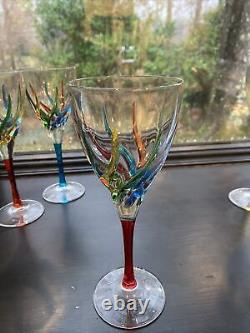 VENETIAN CARNEVALE WINE GLASSES SET OF SIX HAND PAINTED CRYSTAL WINE Swirly